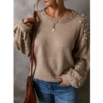 Damen Strickpullover Perlendetails Eveloria