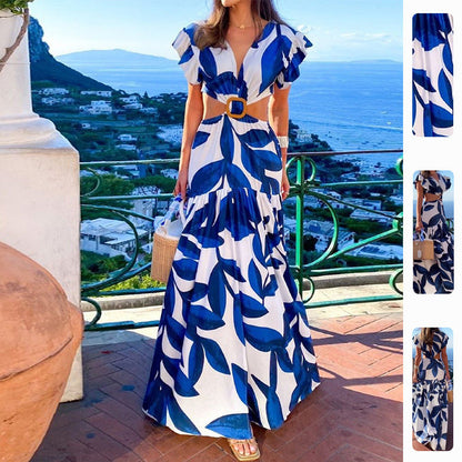 Damen Maxikleid Tailliert Rüschen Details Eveloria - Eveloria
