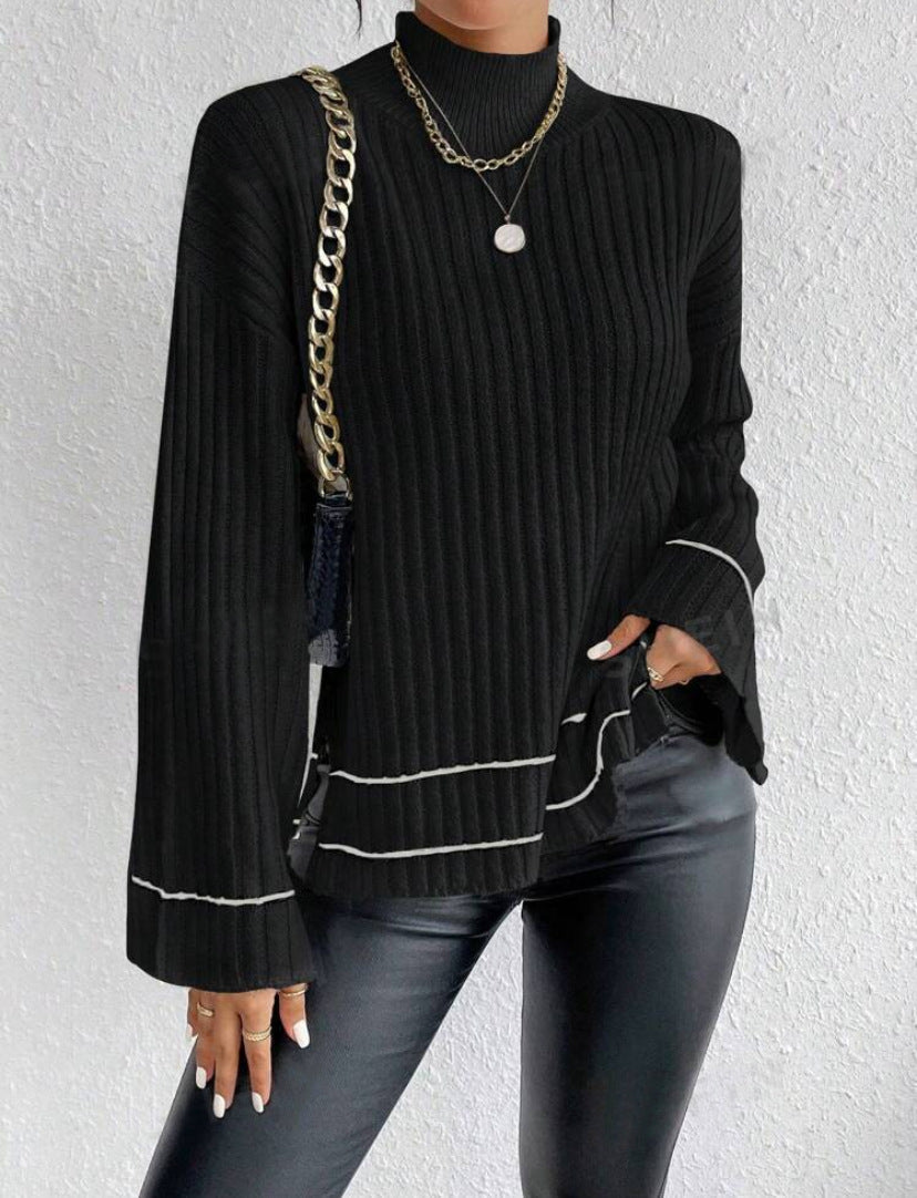 Damen Rollkragenpullover Gerippt Langarm Winter