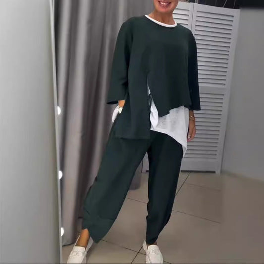 Damen Freizeit-Set 2-teilig Asymmetrisch Bequem Schwarz - Eveloria