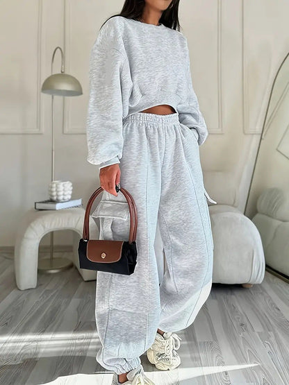 Damen Cropped Sweater Jogginghosen Set