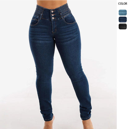 Damen Skinny Jeans Hochtaillierte Elastisch Schwarz Eveloria - Eveloria