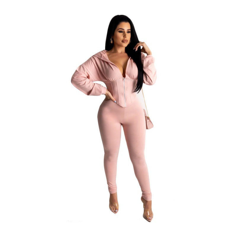 Damen Jumpsuit Reißverschluss Crop-