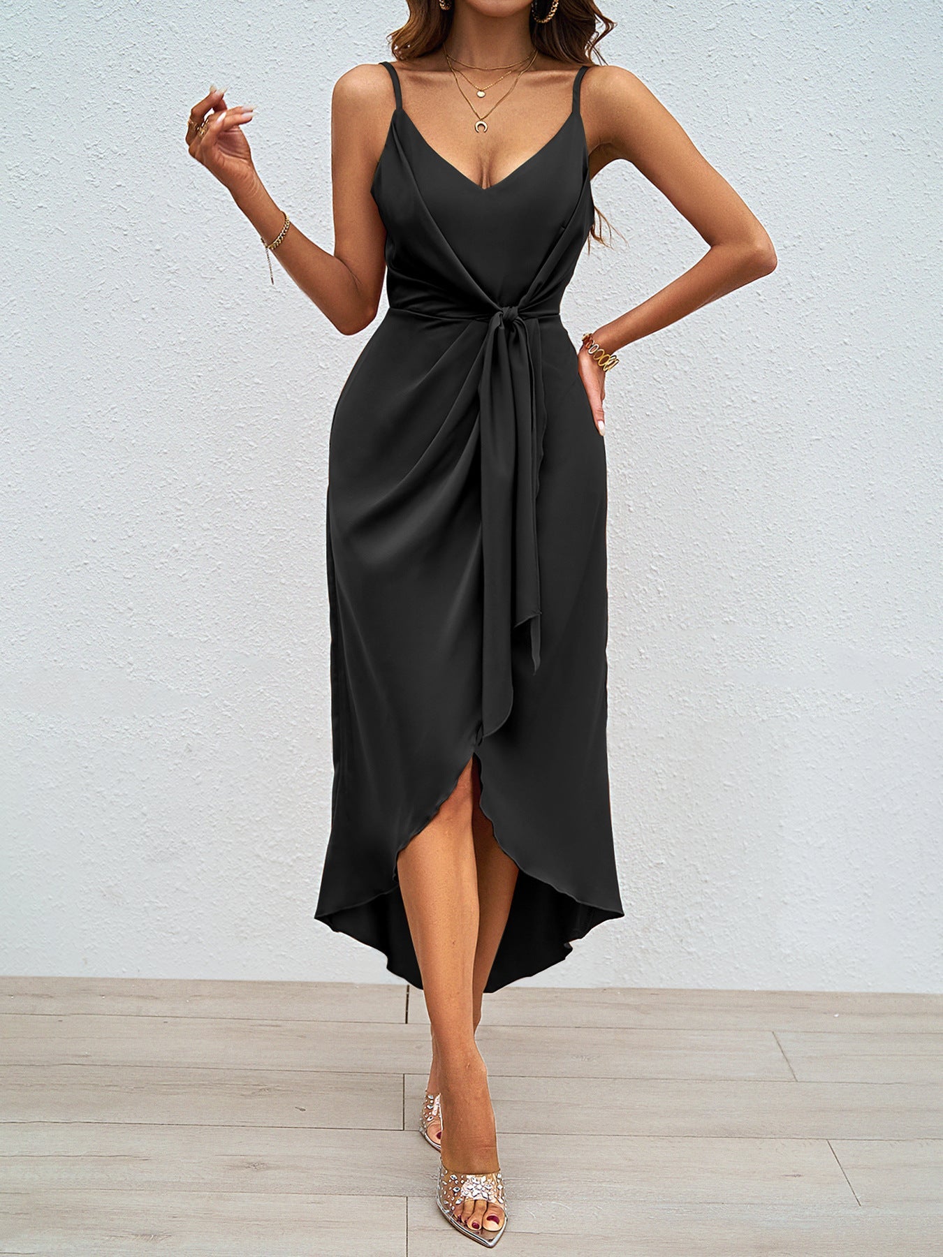 Damen Wickelkleid V-Ausschnitt Asymmetrisch Eveloria
