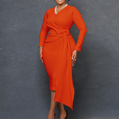 Damen Wickelkleid Elegante Drapierung Taillengürtel Eveloria