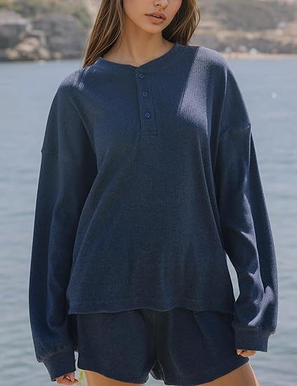 Damen Langarm-Pullover Lässig Knopfdetails Grau Eveloria