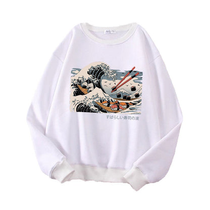 Damen Sweatshirt Wellen-Design Baumwolle Gemütlich Grau