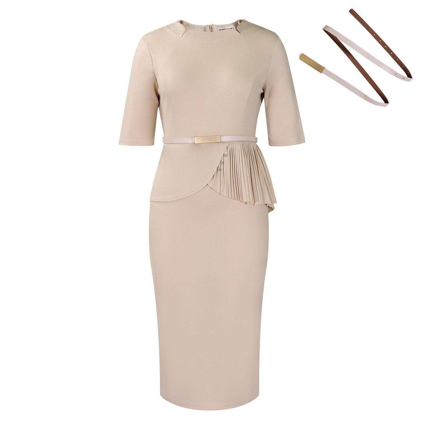 Damen Midi-Kleid Drapierung Vorderseite Abnehmbarer Gürtel Eveloria