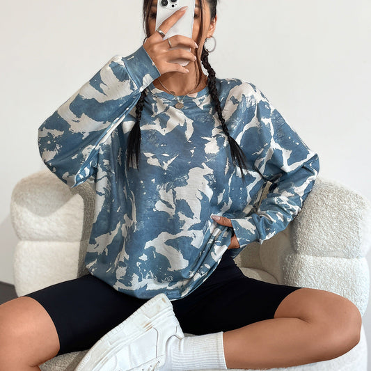 Damen Sweatshirt Camouflage-Muster Übergroßer Schnitt Grau Eveloria - Eveloria