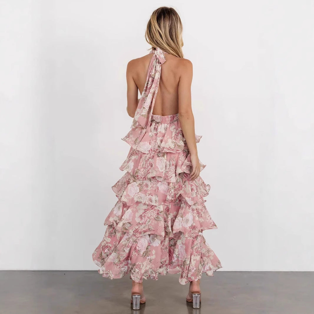 Damen Maxikleid Floraler Druck Mit Volants