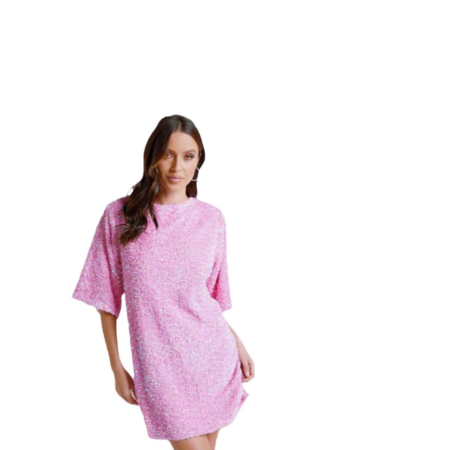 Damen Minikleid Pailletten Weite Ärmel Eveloria