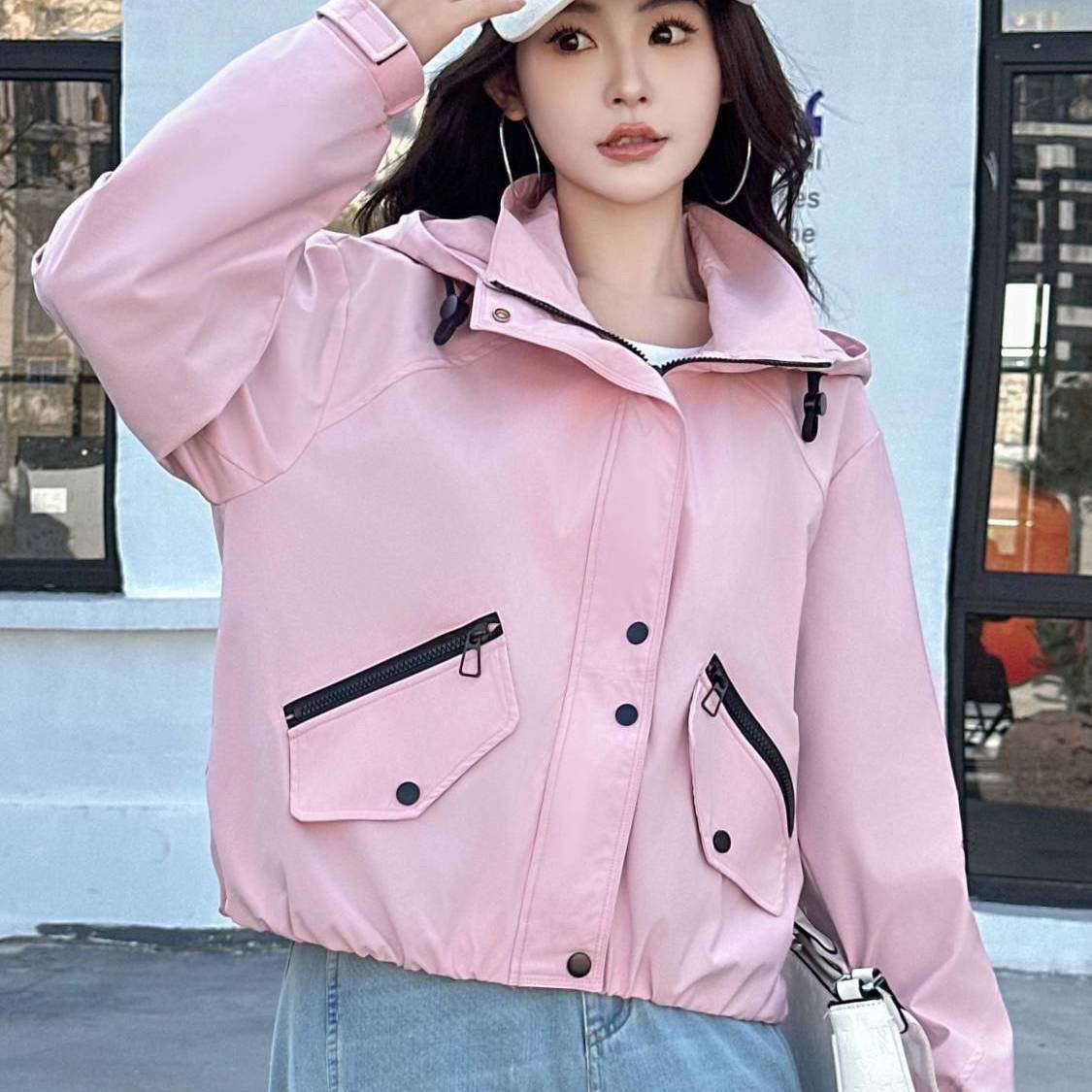 Damen Übergangsjacke mit Kapuze und Taschen Eveloria
