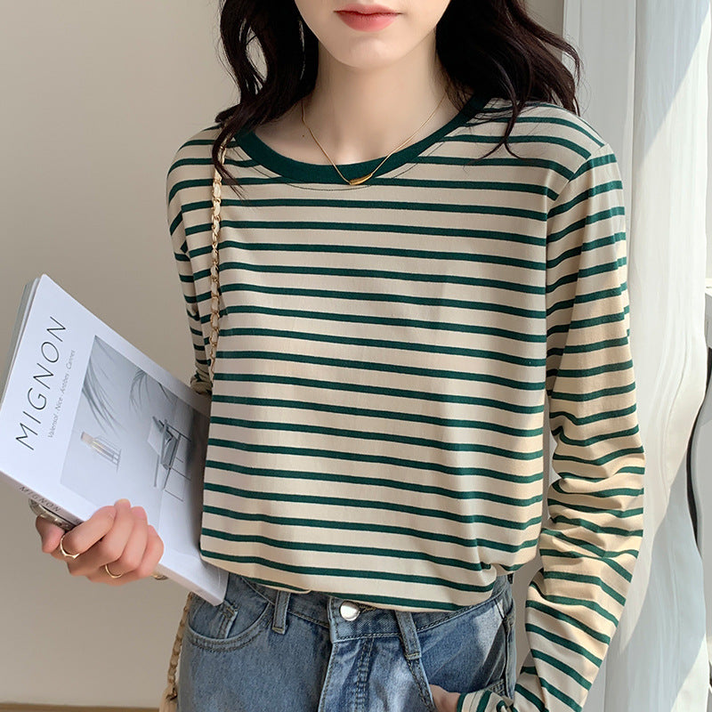 Damen Longsleeve-Shirt Maritimes Streifenmuster Lässig Weiß - Eveloria