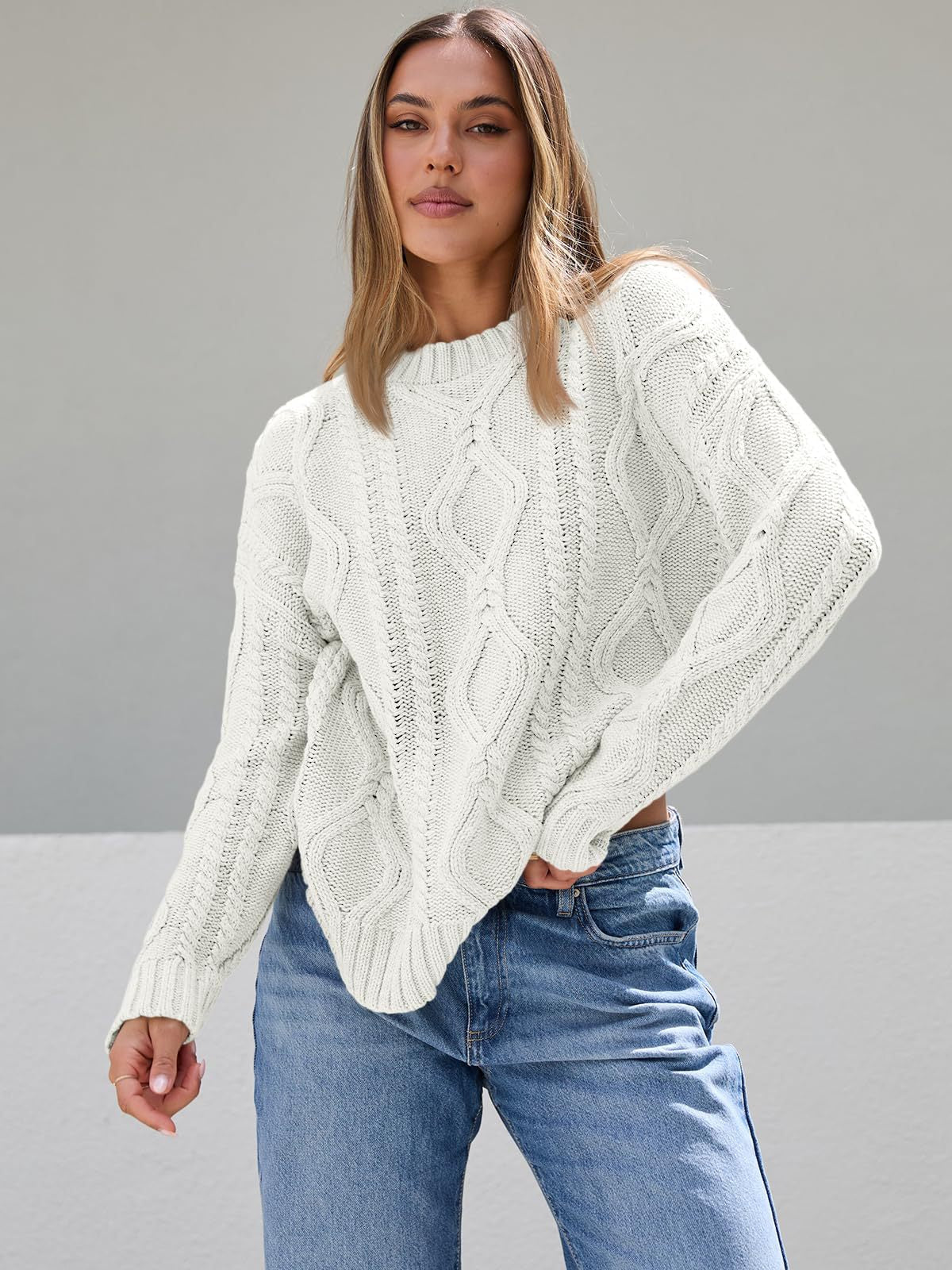 Damen Pullover Grobgestrickt Zopfdesign Eveloria