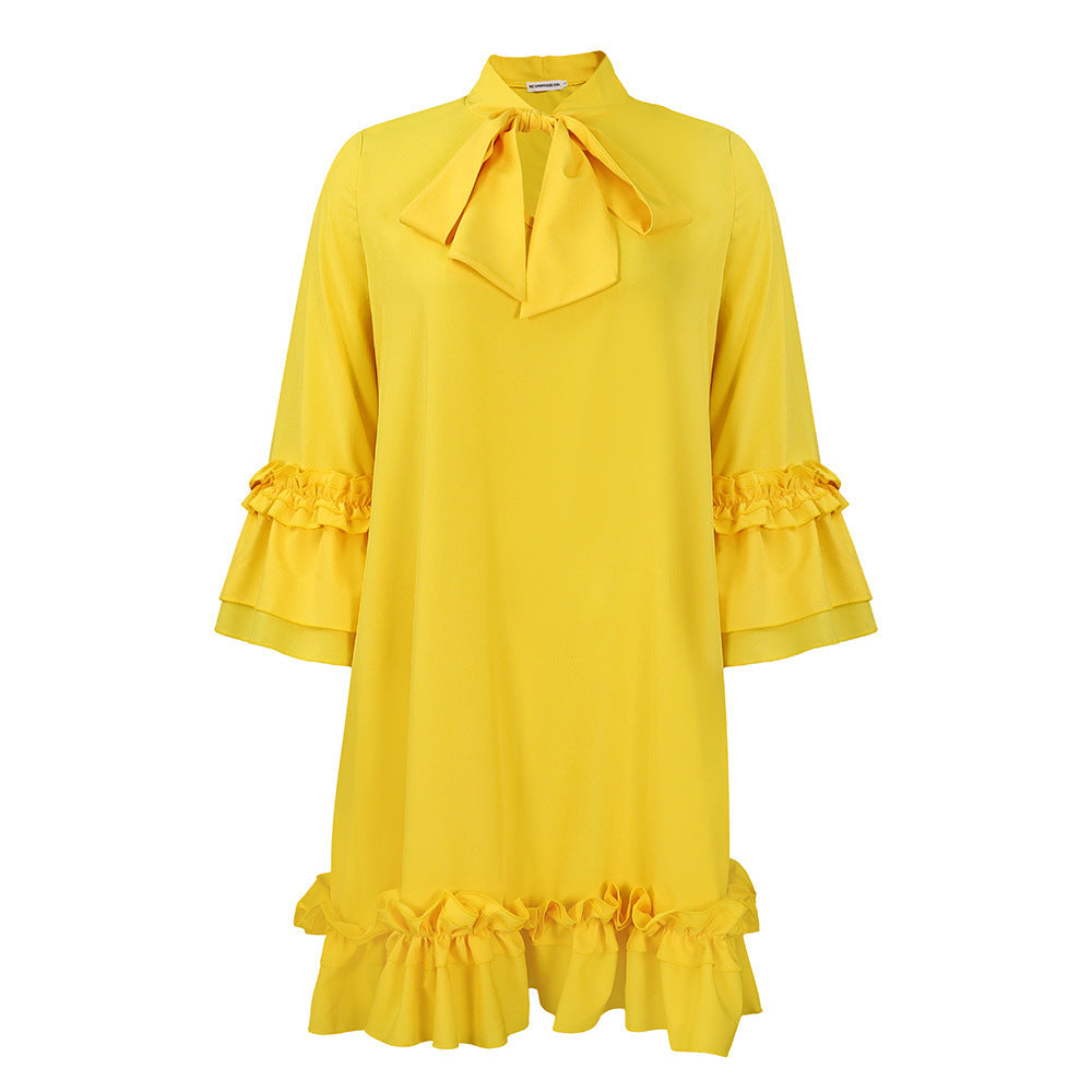Damen Kleid Rüschendetails Stehkragen Eveloria