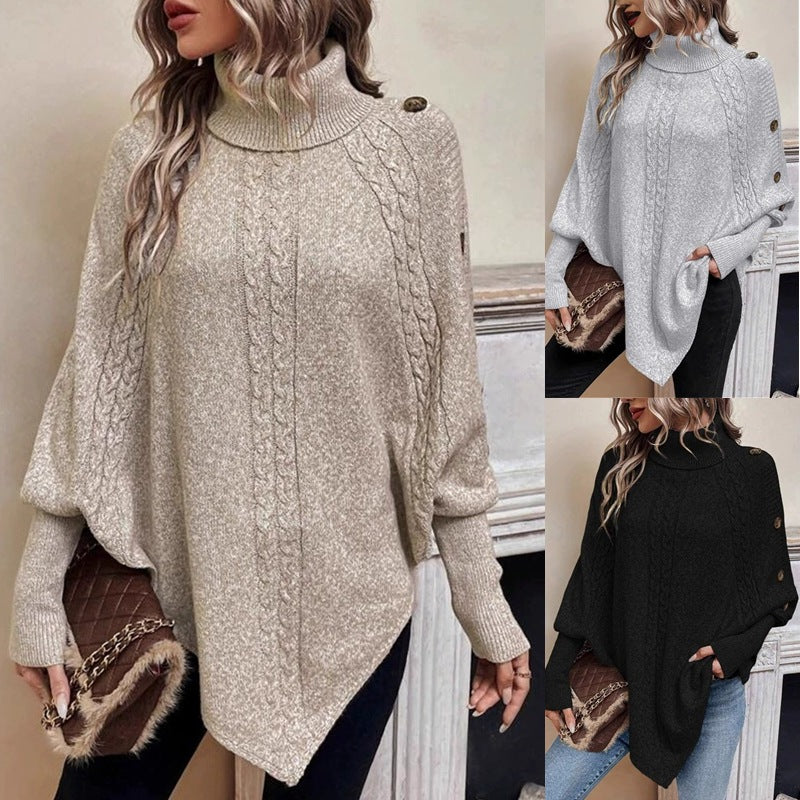 Damen Strickpullover Rollkragen Kuschelfaser Beige - Eveloria
