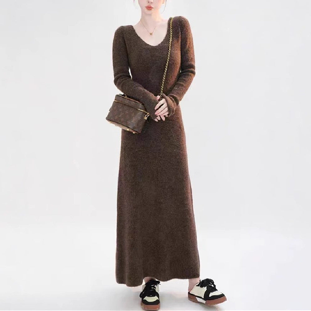 Damen Strickkleid V-Ausschnitt Figurbetont Eveloria