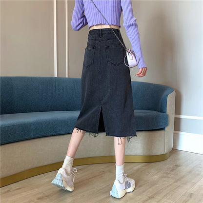 Damen Denimrock Midi unregelmäßiger Saum Blau Eveloria