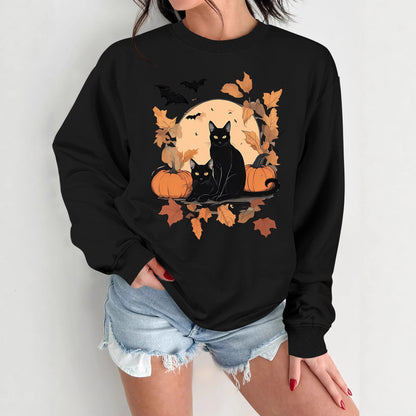 Damen Sweatshirt Herbstlich Katzen Kürbis Design Eveloria
