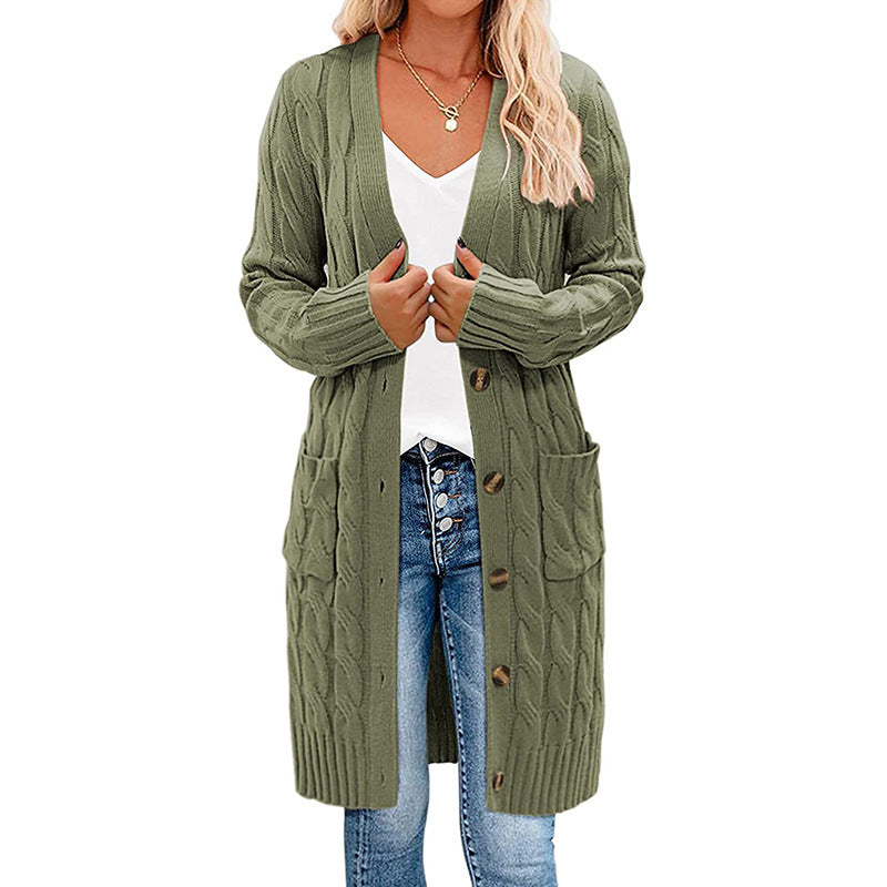 Damen Cardigan Grobstrick mit Taschen Knopfverschluss Beige