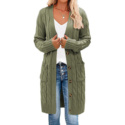 Damen Cardigan Grobstrick mit Taschen Knopfverschluss Beige