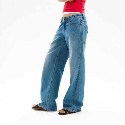 Damen Weite Denim Jeans Lässiger Schnitt Blau Eveloria
