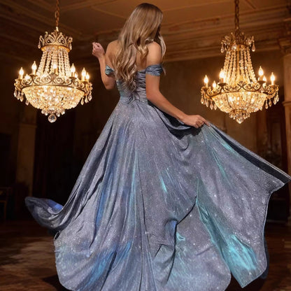 Damen Abendkleid mit Seitenschlitz Lurexstoff Eveloria