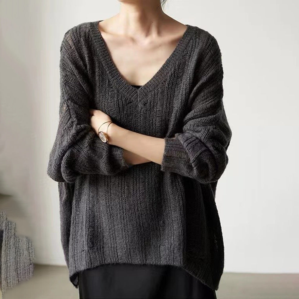 Damen Grobstrickpullover V-Ausschnitt Modisch - Eveloria