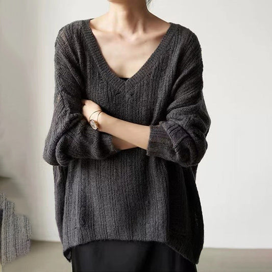 Damen Grobstrickpullover V-Ausschnitt Modisch - Eveloria