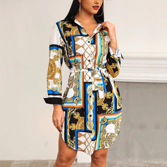 Damen Hemdblusenkleid Tailliert Muster Eveloria - Eveloria