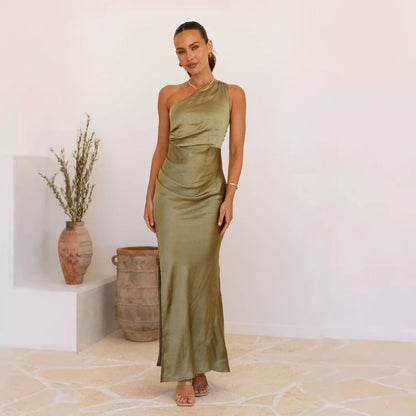 Damen Maxikleid Elegantes Design Gekräuselt Hoch Beinschlitz Eveloria