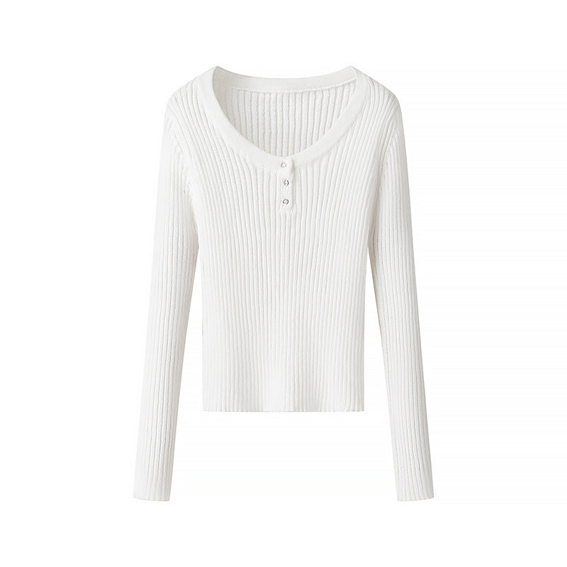 Damen Ripp-T-Shirt Langärmlig mit Knöpfen Eveloria