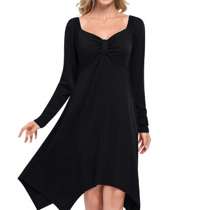Damen Longkleid Asymmetrisch Langarm Gerafftes Oberteil Eveloria