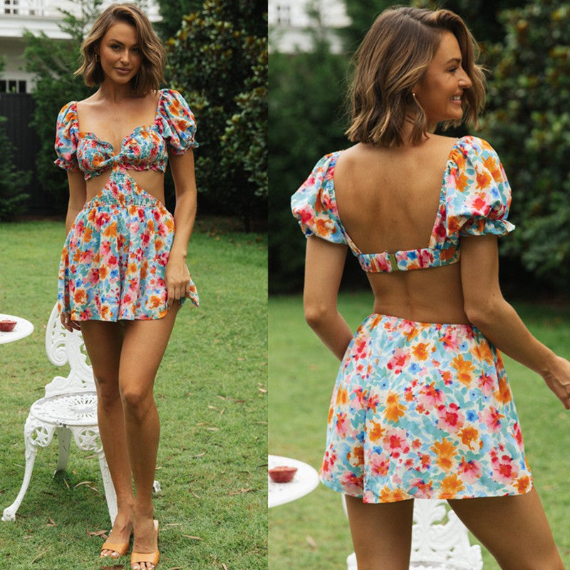 Damen Sommer Set Puffärmel Cut-Out-Details - Eveloria