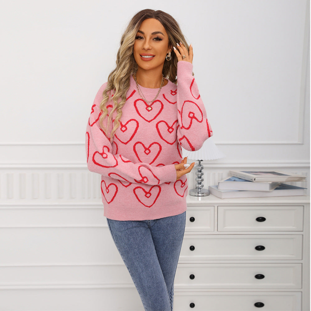 Damen Pullover Weiches Material Herzmuster