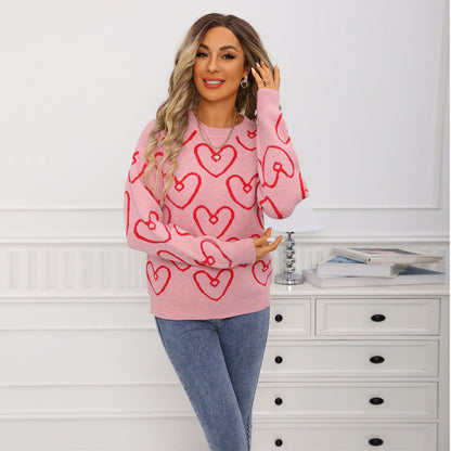 Damen Pullover Weiches Material Herzmuster