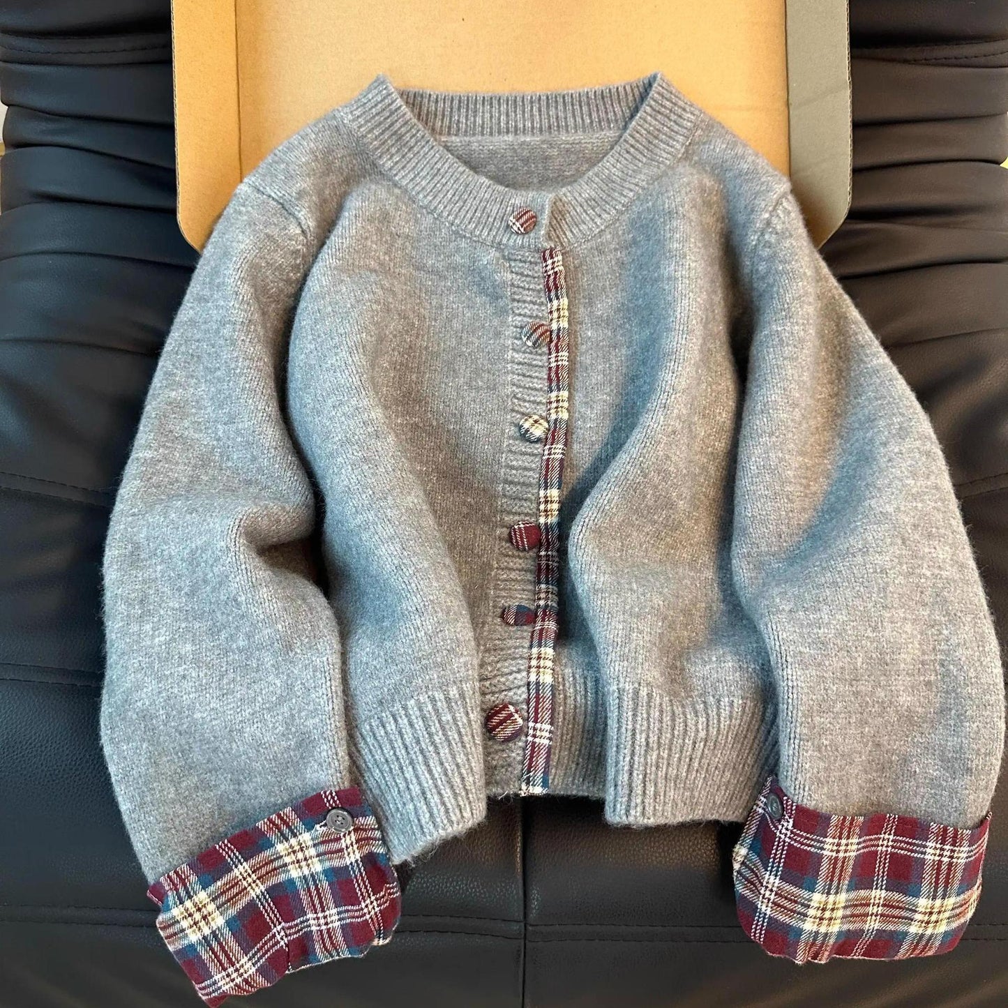 Damen Strickjacke Karomuster Kuschelig Eveloria