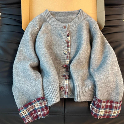 Damen Strickjacke Karomuster Kuschelig Eveloria