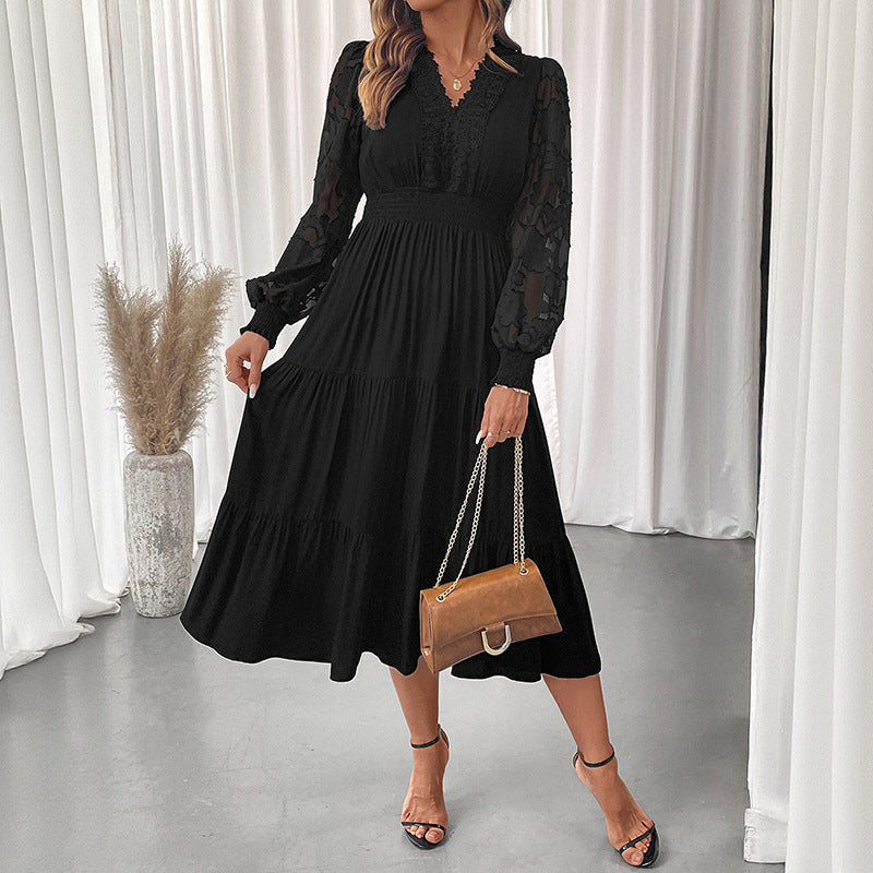 Damen Maxikleid mit Puffärmeln und Rüschendetails