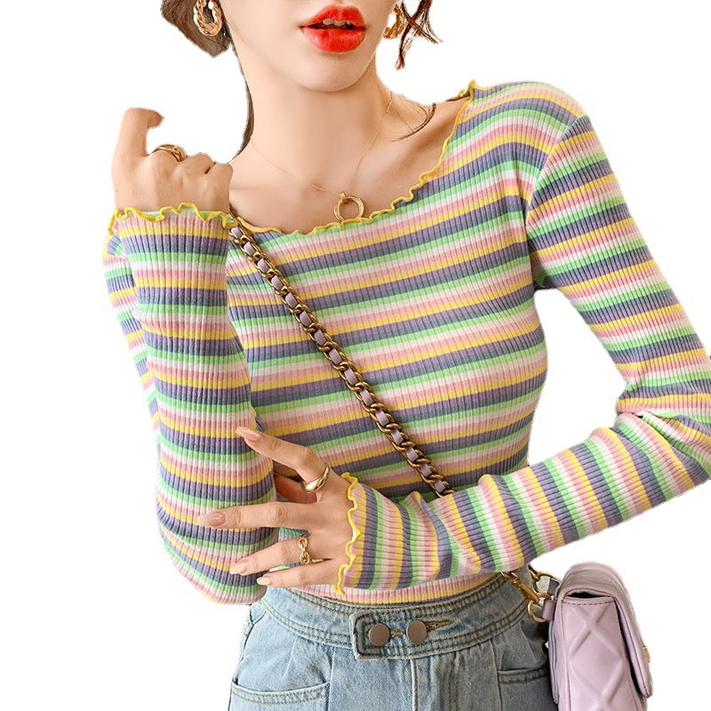 Damen Rippenshirt Langarm V-Ausschnitt Eveloria