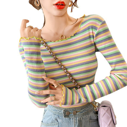 Damen Rippenshirt Langarm V-Ausschnitt Eveloria