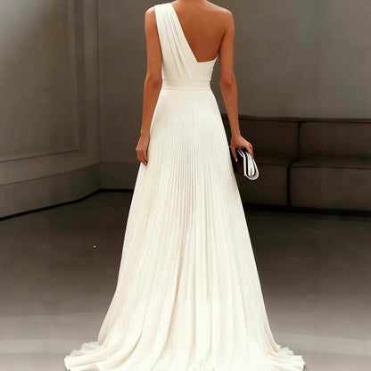 Damen Elegantes Schulterkleid Plissee Fließender Saum