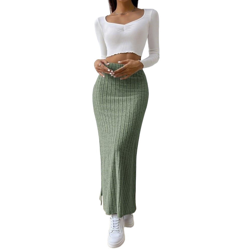 Damen Maxirock Rippendesign Seidenähnlich