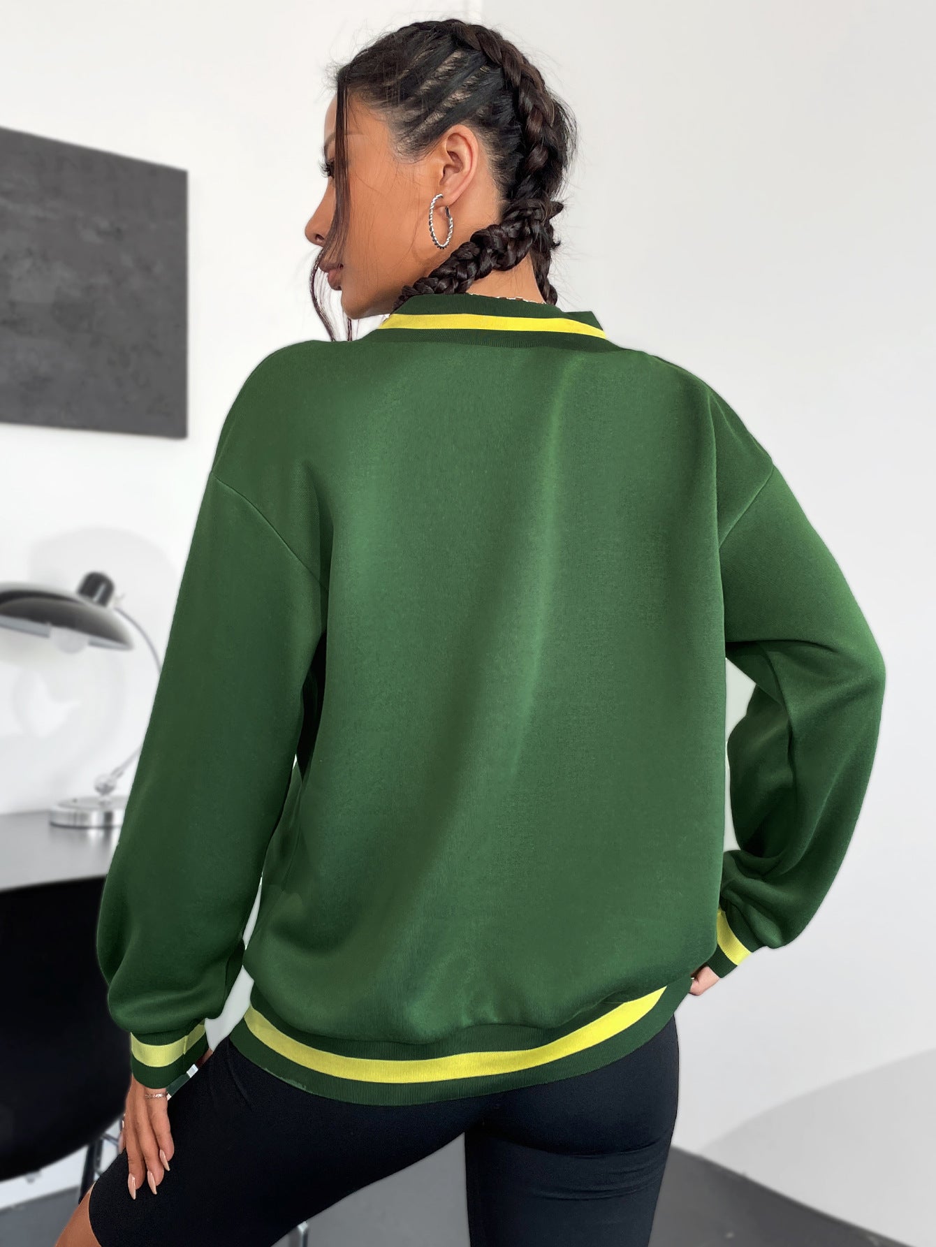 Damen Sweatshirt V-Ausschnitt Wellness-Print Grau