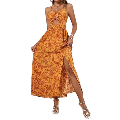 Damen Maxikleid Florales Design Cut-Out Seitenschlitz Eveloria