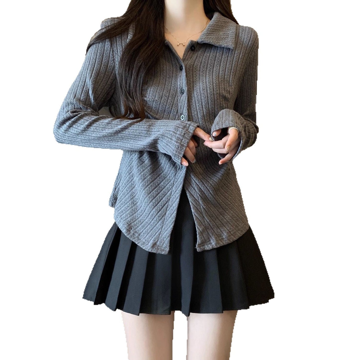 Damen Rippstrickbluse Langärmlig Eveloria