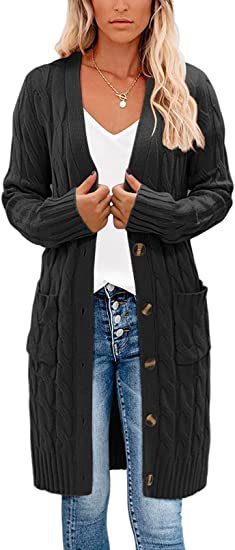 Damen Cardigan Grobstrick mit Taschen Knopfverschluss Beige