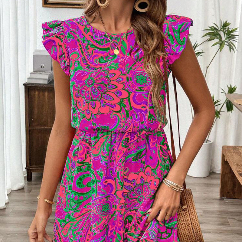 Damen Minikleid Rüschendetails Floralmuster Eveloria