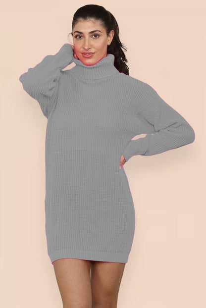 Damen Strickkleid Hochkragen Lässig Eveloria