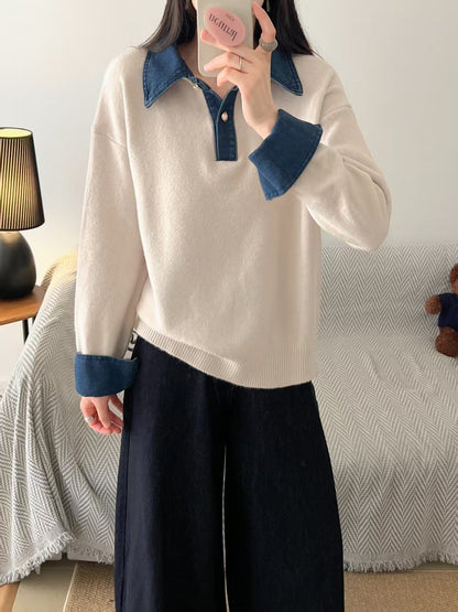 Damen Pullover Sportkragen Weich Eveloria